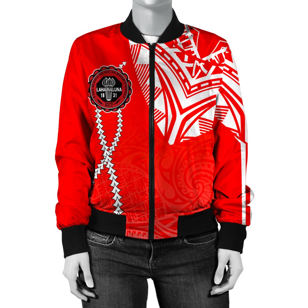 hawaiiJacket - Lahainaluna High Women's Bomber Jacket - Forc Style AH Red - Polynesian Pride