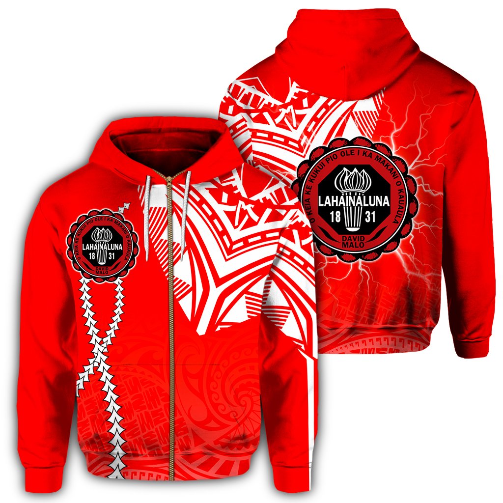 Hawaii Hoodie Lahainaluna High Zipper Hoodie Forc Style Unisex Red - Polynesian Pride