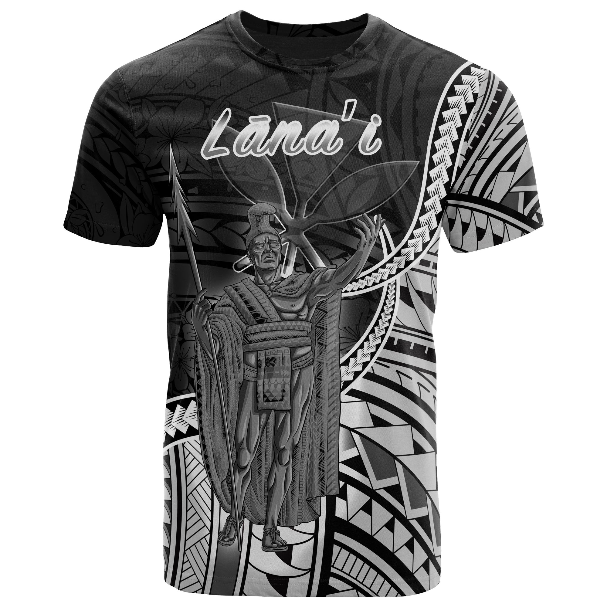 Hawaii T Shirt Lanai Kingdom of Hawaii Polynesian Patterns Unisex Black - Polynesian Pride