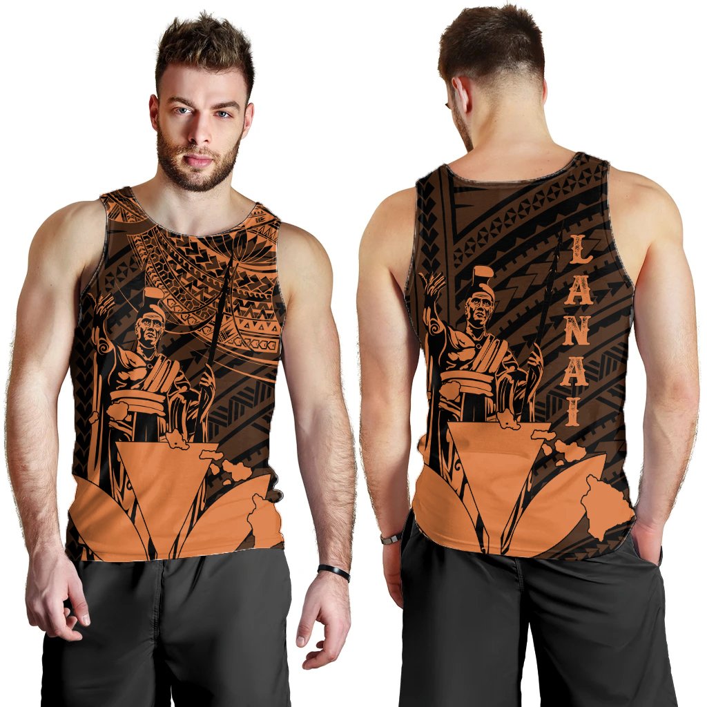 Hawaiian King Kanaka Map Polynesian Lanai Men's Tank Top - Orange - Hala Style - AH Orange - Polynesian Pride