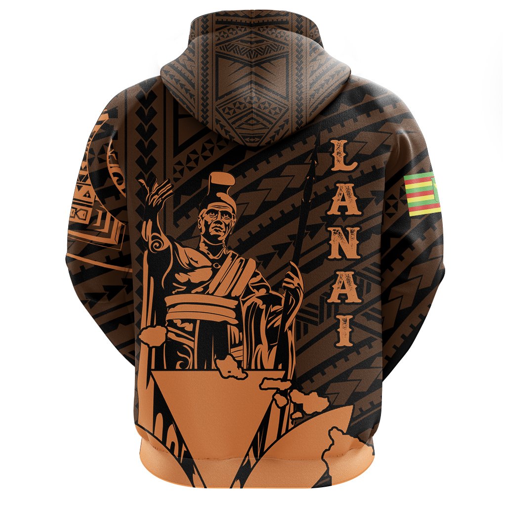 Hawaiian King Kanaka Map Polynesian Lanai Hoodie Zip Orange Hala Style - Polynesian Pride