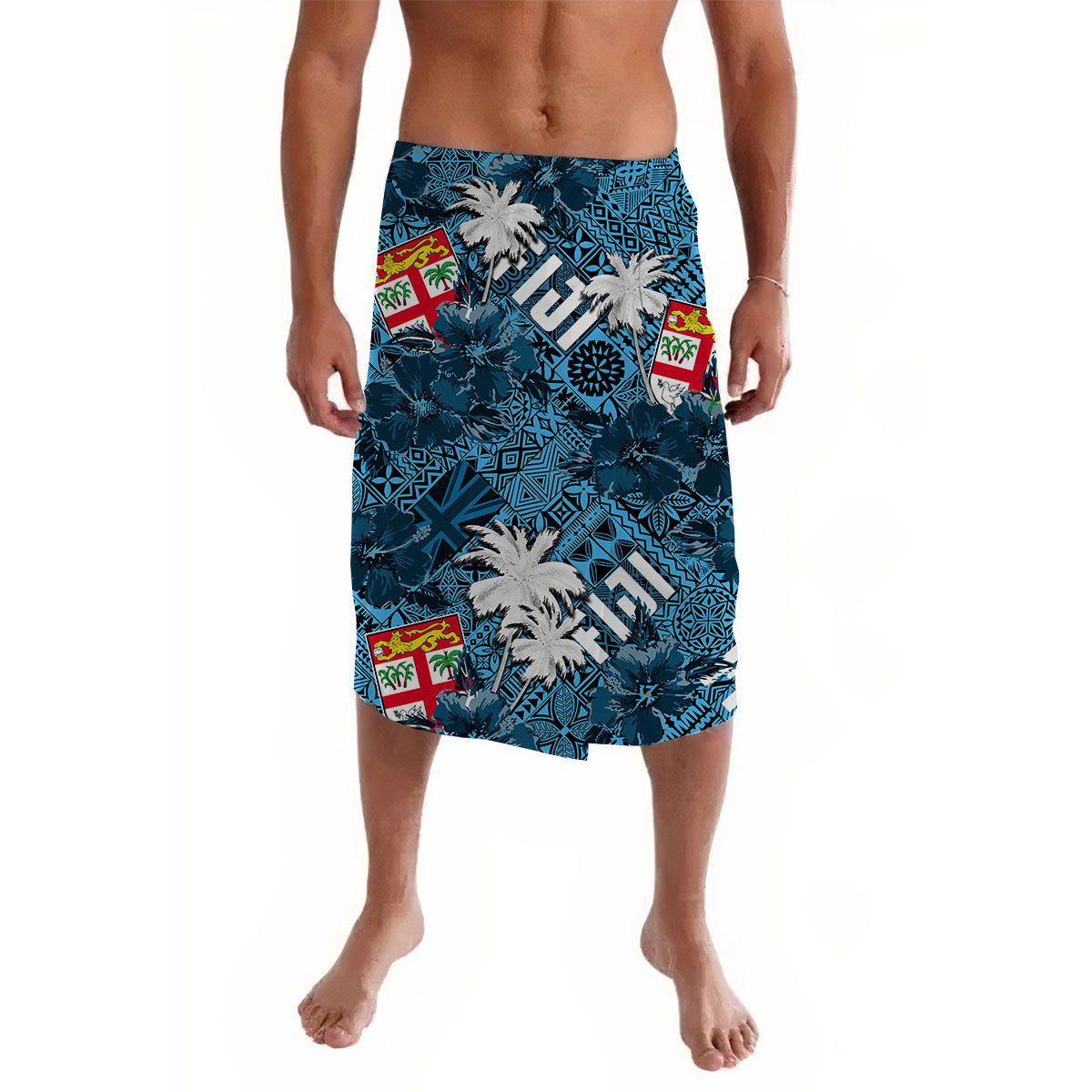 Fiji Lavalava with Hibiscus Hawaii Style No.1 LT6 Lavalava Blue - Polynesian Pride