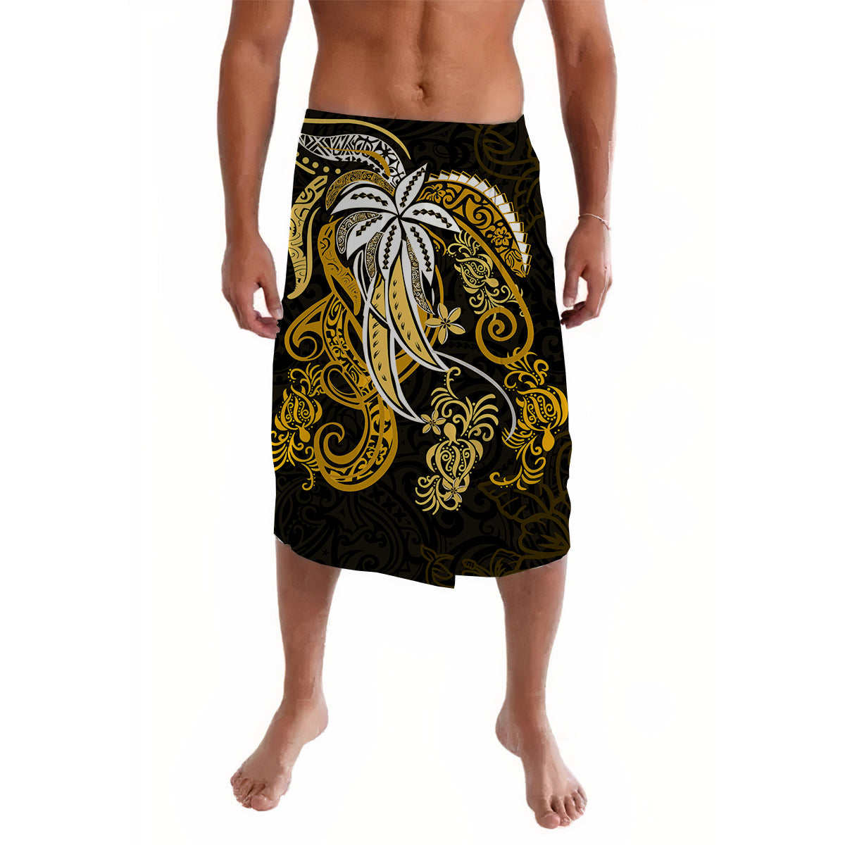 Polynesian Tribal Gold Lavalava LT6 Lavalava Black - Polynesian Pride