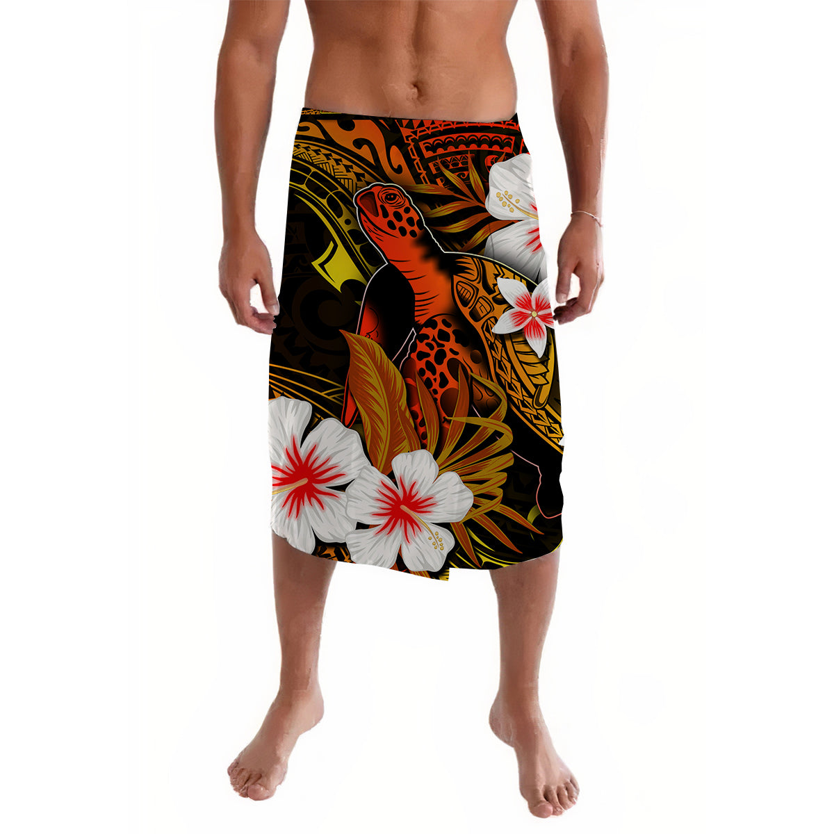 Polynesian Turtle With Hibiscus Lavalava Style No.8 LT6 Lavalava Art - Polynesian Pride