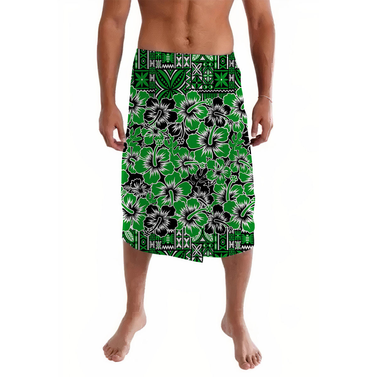 Festival in Fiji Hibiscus Lavalava with Hibiscus Green LT6 Lavalava Green - Polynesian Pride