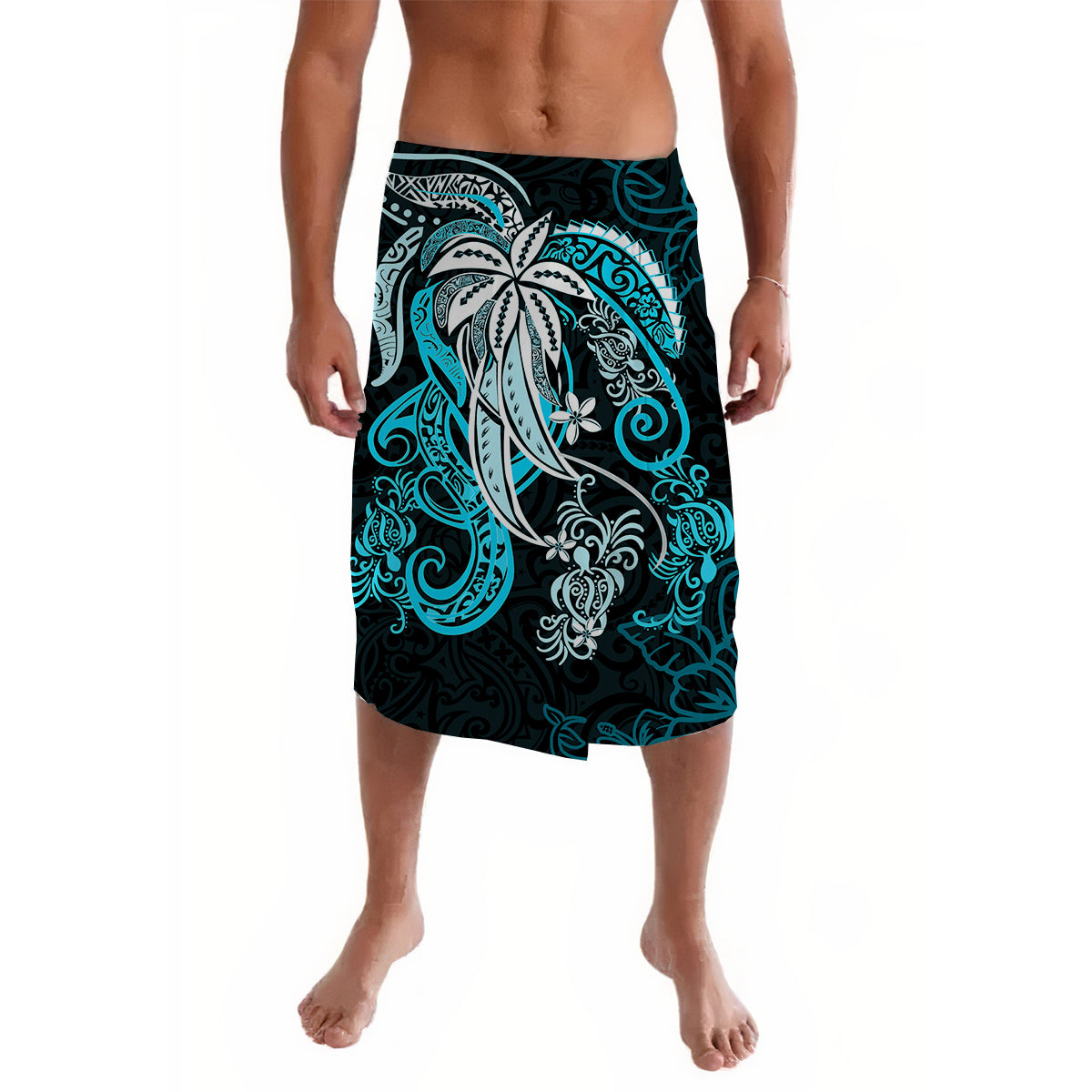 Polynesian Tribal Blue Lavalava LT6 Lavalava Black - Polynesian Pride