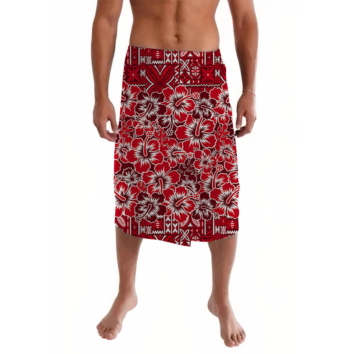 Festival in Fiji Hibiscus Lavalava with Hibiscus Red LT6 Lavalava Red - Polynesian Pride