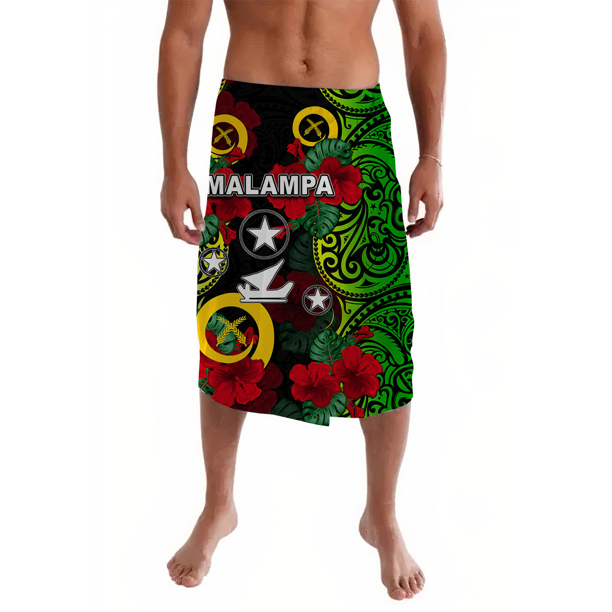 Vanuatu Malampa And Hibiscus Lavalava LT6 Lavalava Black - Polynesian Pride