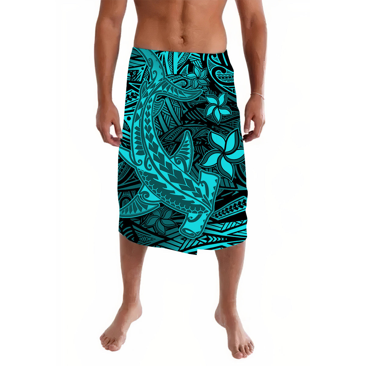 Polynesian Lavalava Turquoise Hawaiian Tribal Hammerhead Shark LT14 Turquoise - Polynesian Pride