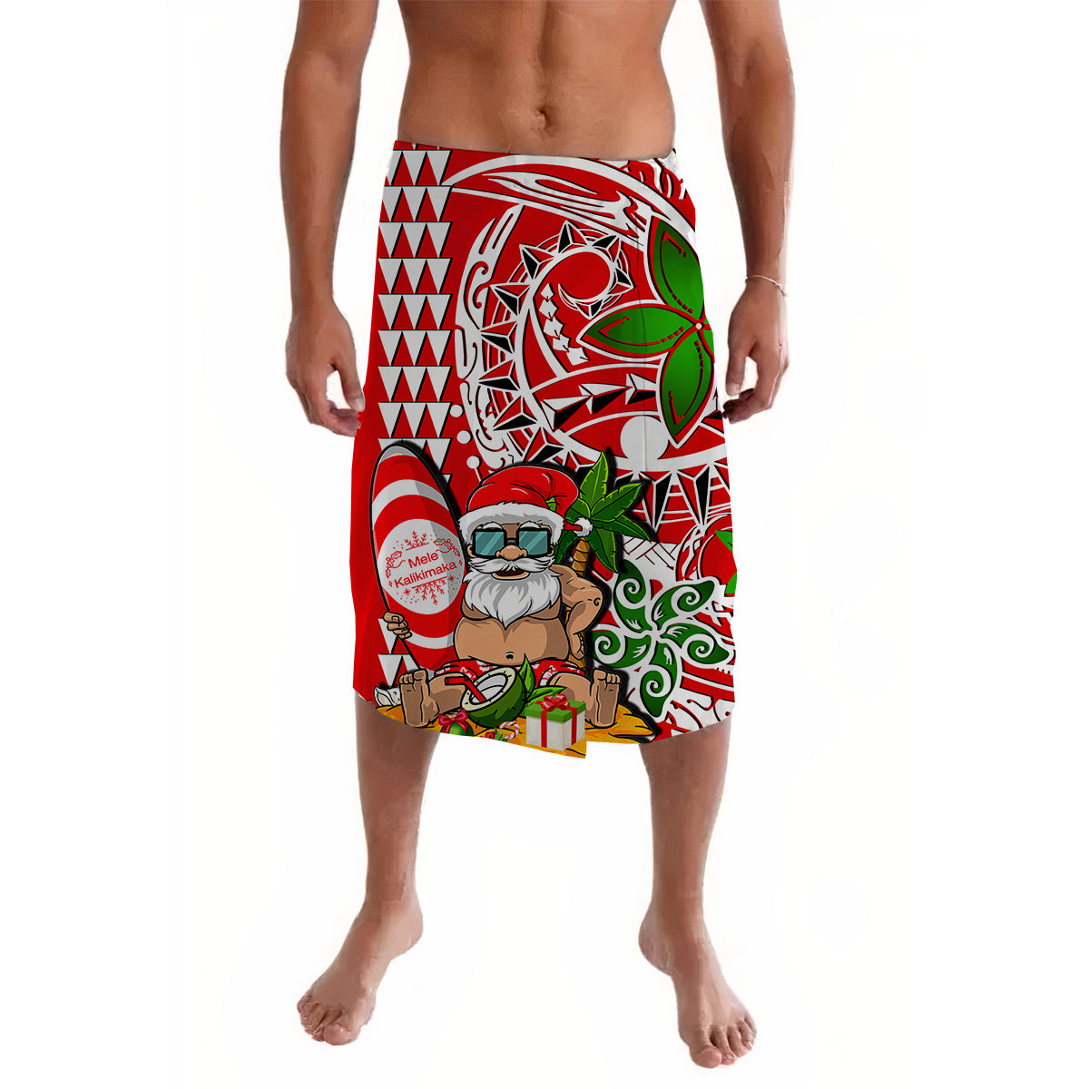 Hawaii Mele Kalikimaka Santa Claus Beach Lavalava LT6 Lavalava Red - Polynesian Pride