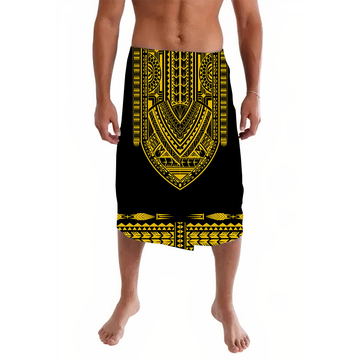 Polynesian Lavalava Dashiki With Polynesian Tattoo Royal Golden Version LT14 Black - Polynesian Pride