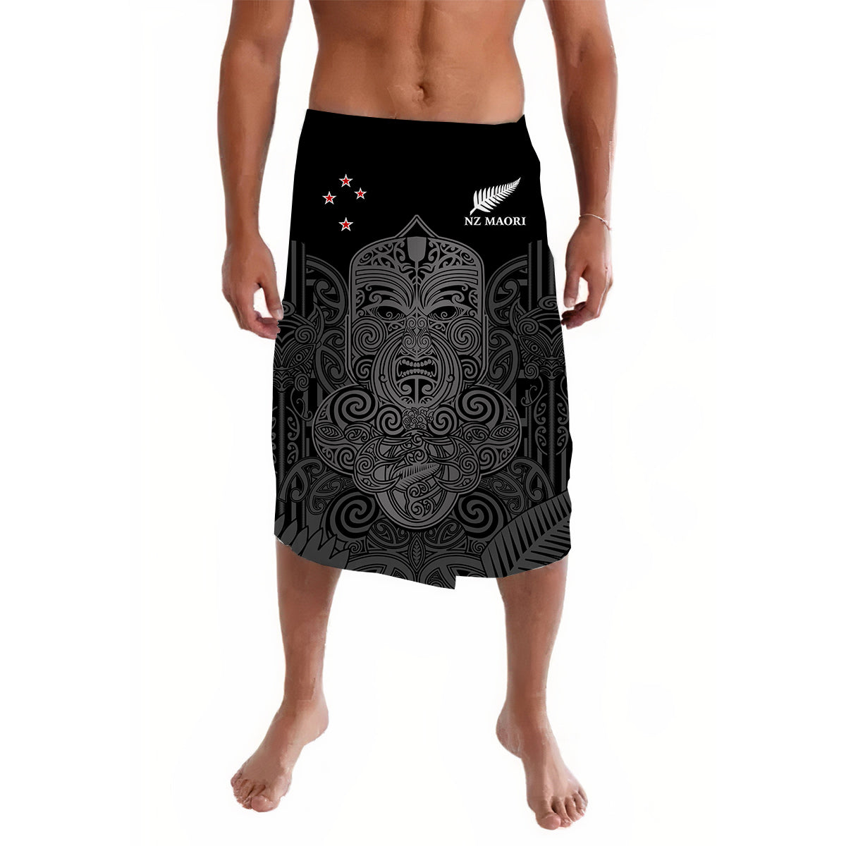 New Zealand Tiki Rugby Lavalava NZ Maori Koru Pattern Ver.01 LT14 Black - Polynesian Pride