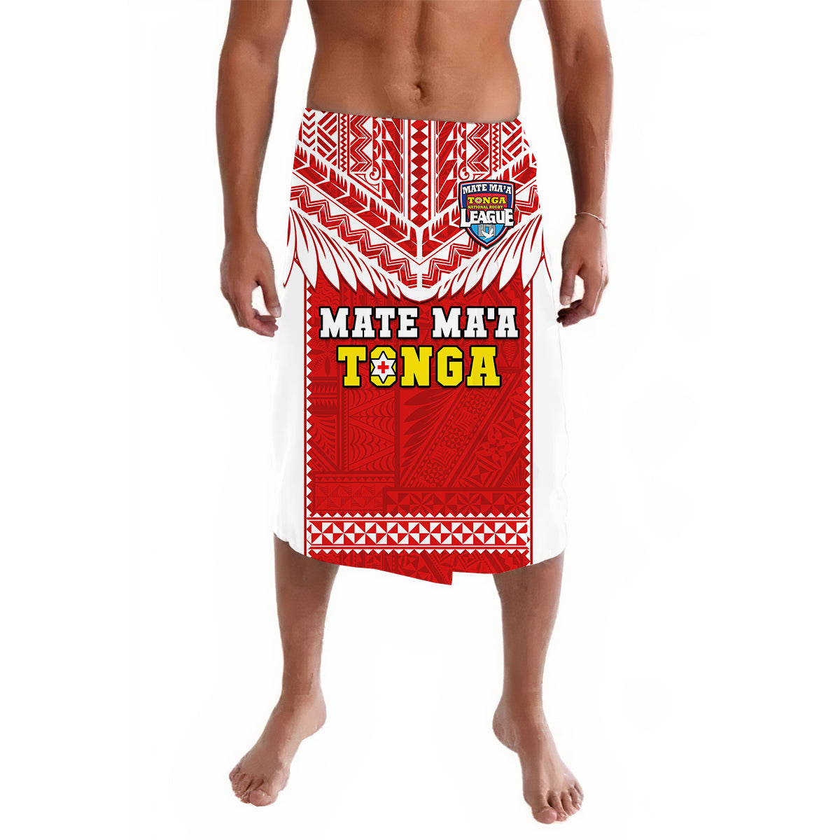 Tonga Rugby Lavalava Mate Maa Tonga Pacific Ngatu White LT14 Red - Polynesian Pride