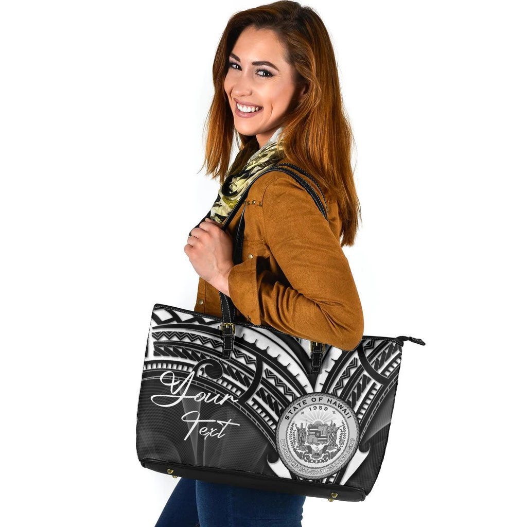 Hawaii Custom Personalised Leather Tote - Cross Style Black - Polynesian Pride