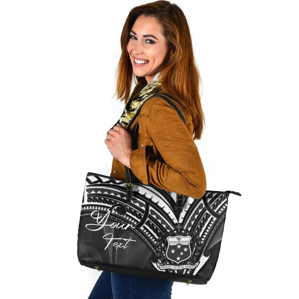 Samoa Custom Personalised Leather Tote - Cross Style Black - Polynesian Pride