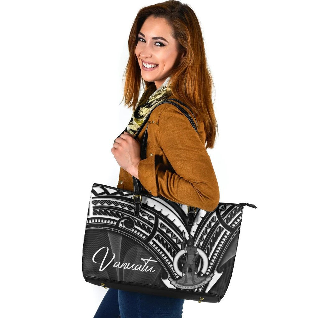 Vanuatu Leather Tote - Cross Style Black - Polynesian Pride