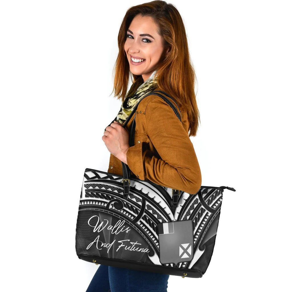 Wallis and Futuna Leather Tote - Cross Style Black - Polynesian Pride