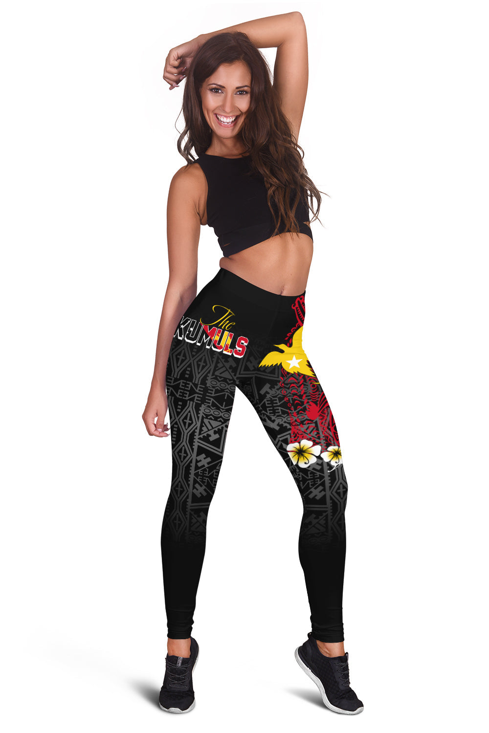 Papua New Guinea Independence Leggings PNG Kumuls - Tribal Crocodile LT7 Black - Polynesian Pride