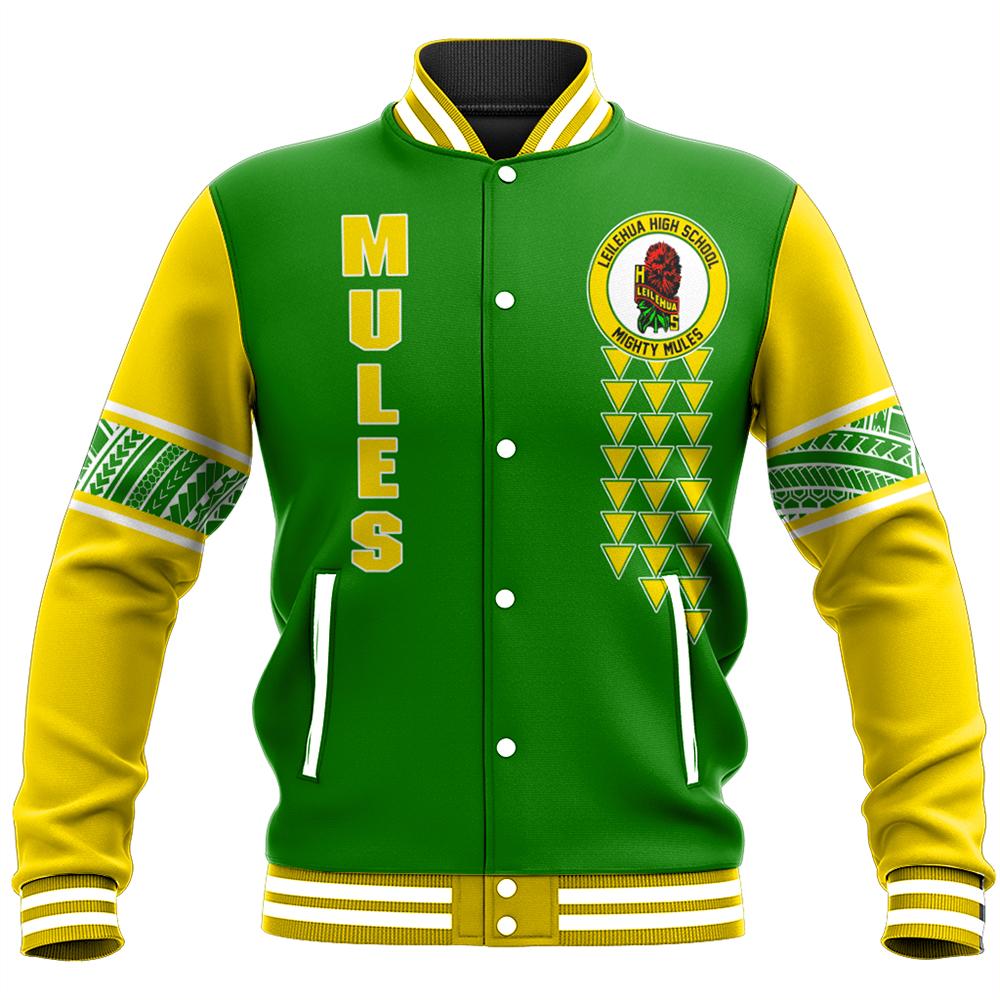 (Personalized) Hawaii Baseball Jacket - Leilehua High Custom Your Class Baseball Jacket - AH Unisex Green - Polynesian Pride