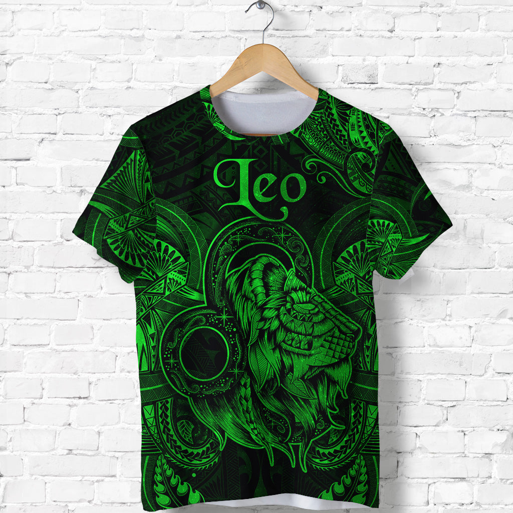 Custom Leo Zodiac Polynesian T Shirt Unique Style Green LT8 - Polynesian Pride