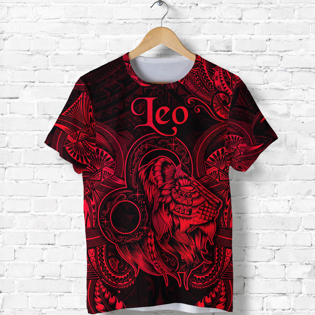 Custom Leo Zodiac Polynesian T Shirt Unique Style Red LT8 - Polynesian Pride