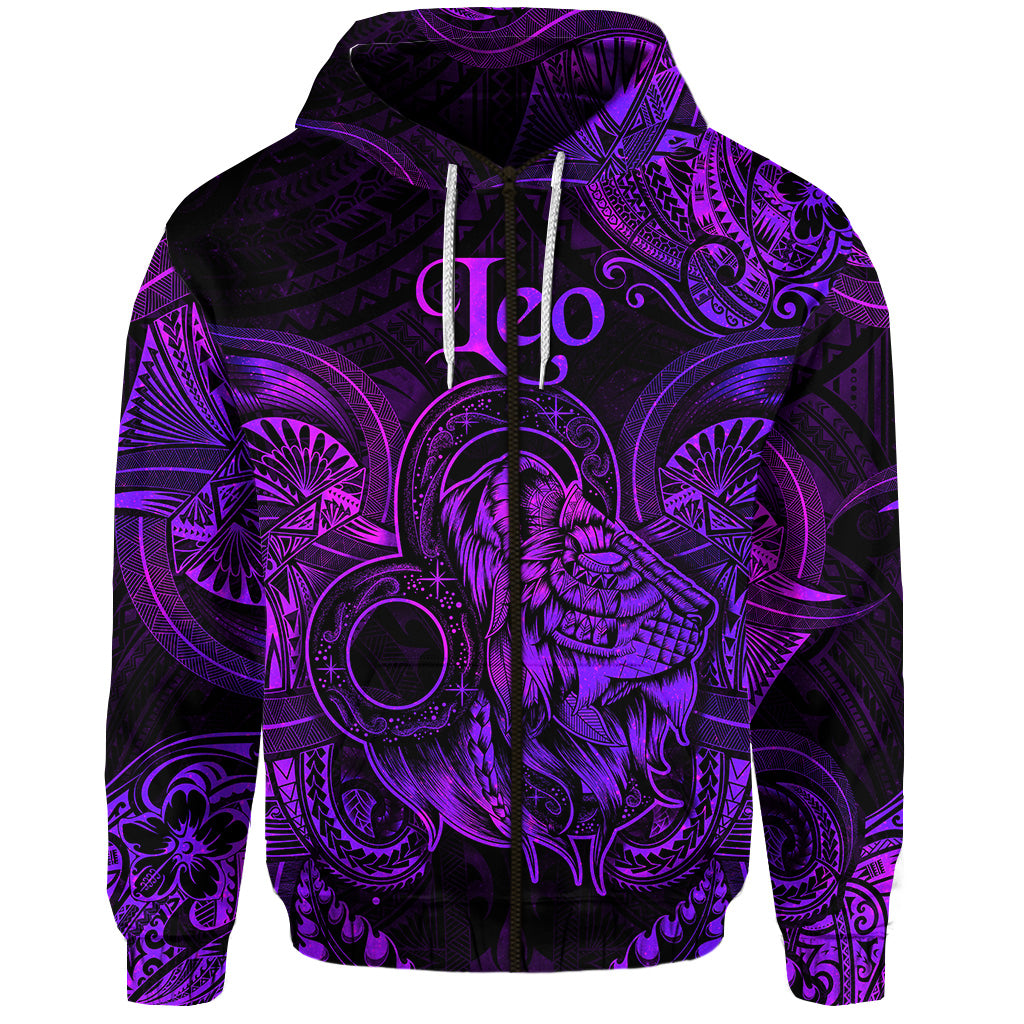 Custom Leo Zodiac Polynesian Zip Hoodie Unique Style Purple LT8 - Polynesian Pride