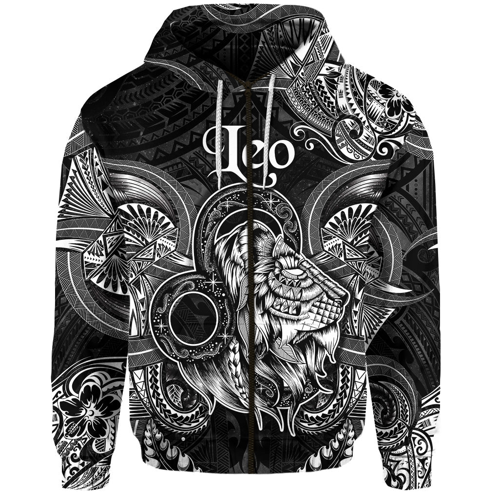 Leo Zodiac Polynesian Zip Hoodie Unique Style Black LT8 - Polynesian Pride