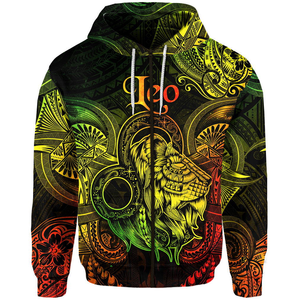 Custom Leo Zodiac Polynesian Zip Hoodie Unique Style Reggae LT8 - Polynesian Pride