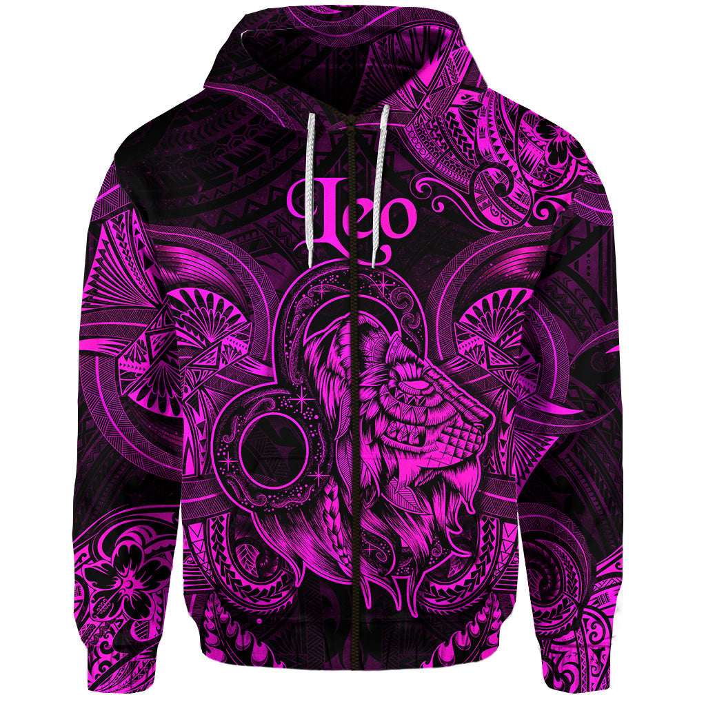 Leo Zodiac Polynesian Zip Hoodie Unique Style Pink LT8 - Polynesian Pride