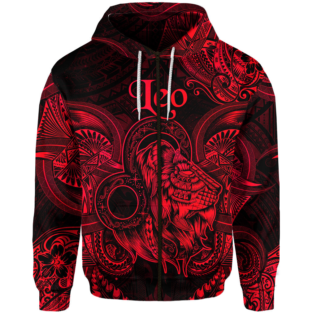 Custom Leo Zodiac Polynesian Zip Hoodie Unique Style Red LT8 - Polynesian Pride