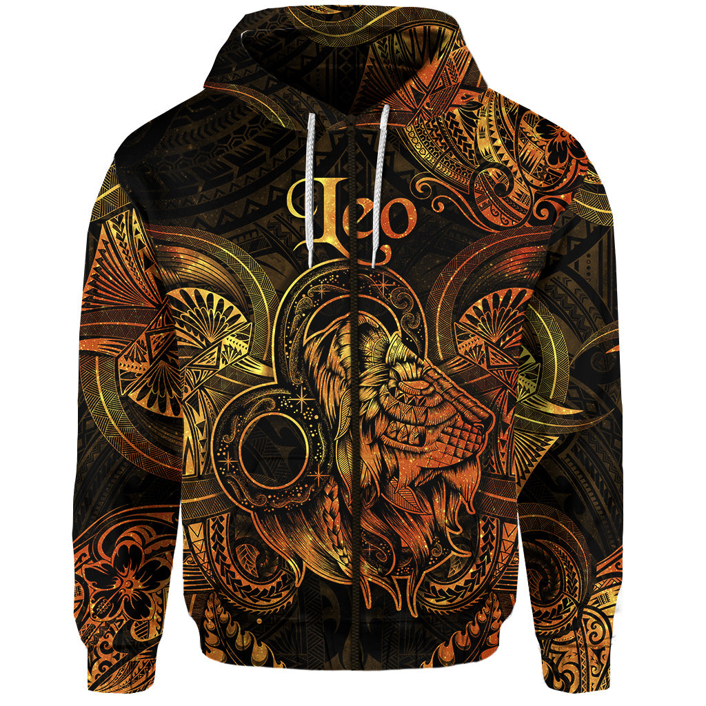 Leo Zodiac Polynesian Zip Hoodie Unique Style Gold LT8 - Polynesian Pride