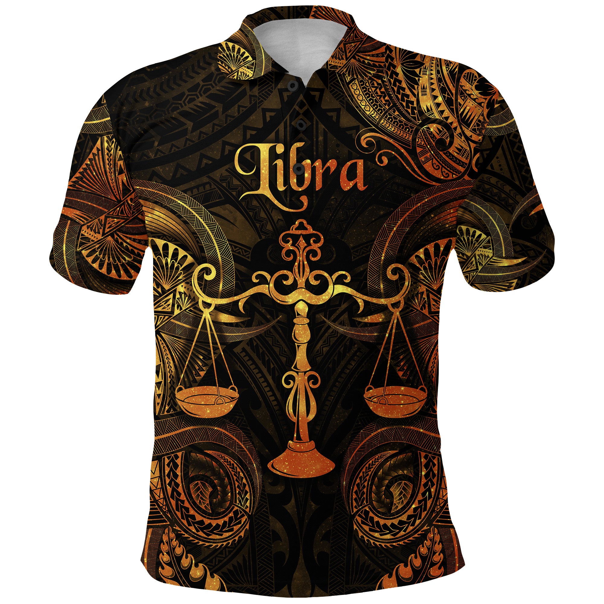 Custom Libra Zodiac Polynesian Polo Shirt Unique Style Gold LT8 - Polynesian Pride