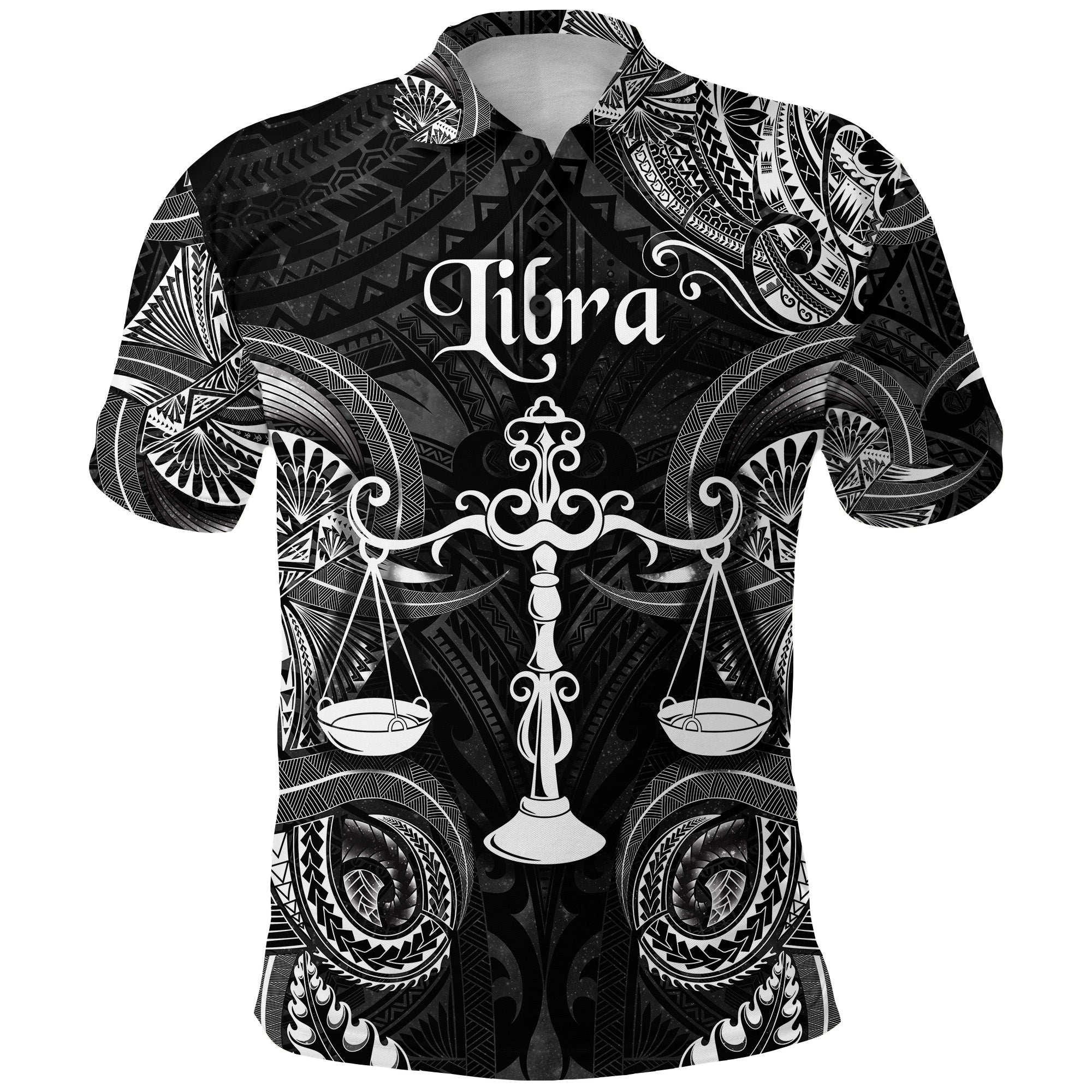 Custom Libra Zodiac Polynesian Polo Shirt Unique Style Black LT8 - Polynesian Pride