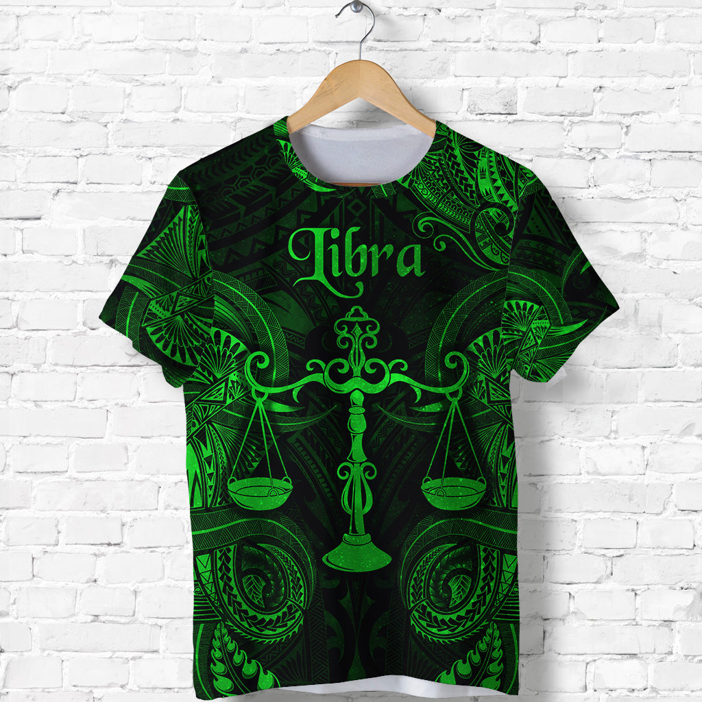 Custom Libra Zodiac Polynesian T Shirt Unique Style Green LT8 - Polynesian Pride