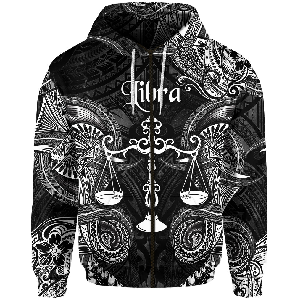 Libra Zodiac Polynesian Zip Hoodie Unique Style Black LT8 - Polynesian Pride