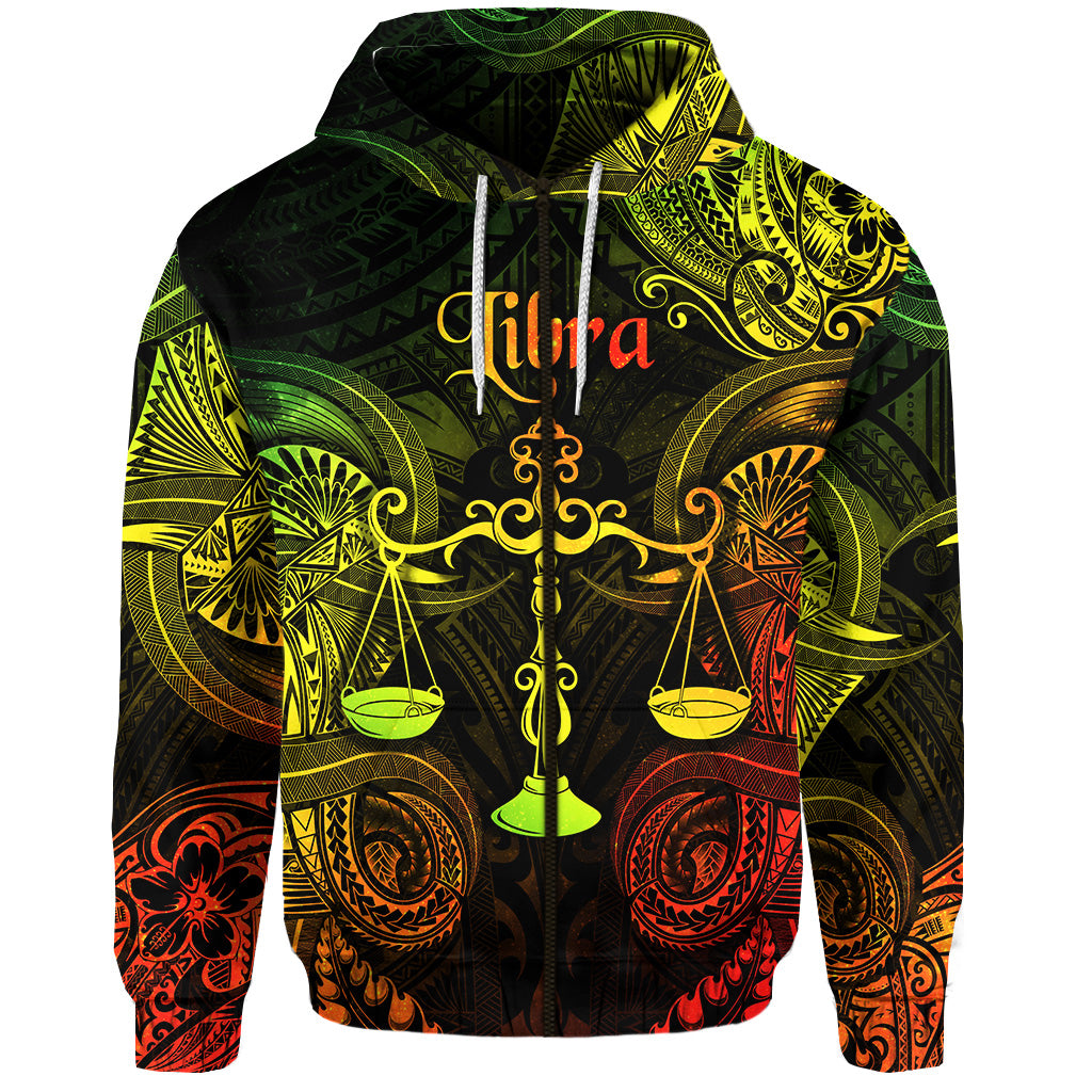 Custom Libra Zodiac Polynesian Zip Hoodie Unique Style Reggae LT8 - Polynesian Pride