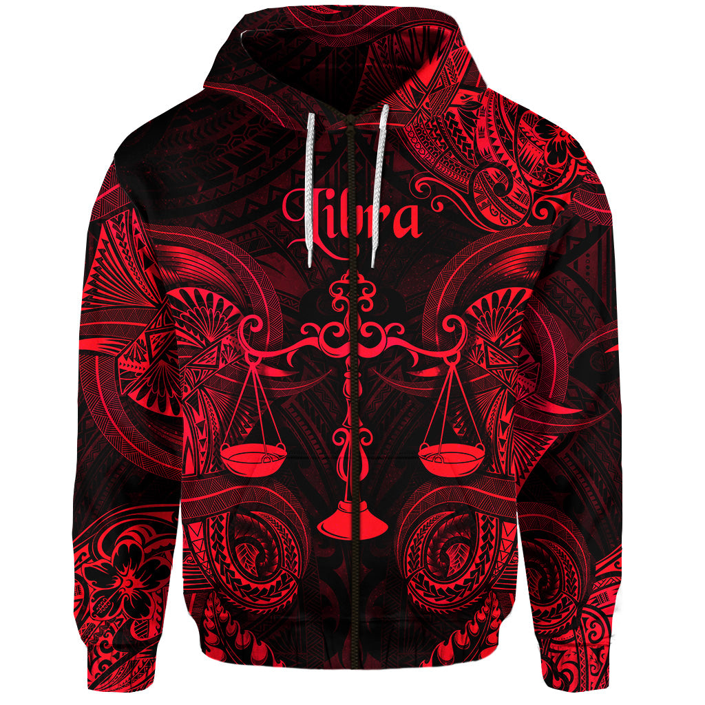 Custom Libra Zodiac Polynesian Zip Hoodie Unique Style Red LT8 - Polynesian Pride