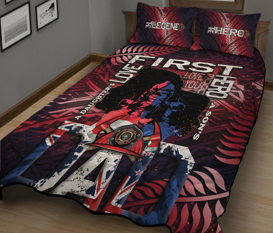 Fathers Day - New Zealand Firefighter Dad Quilt Bed Set - Maori Pattern LT9 Red - Polynesian Pride