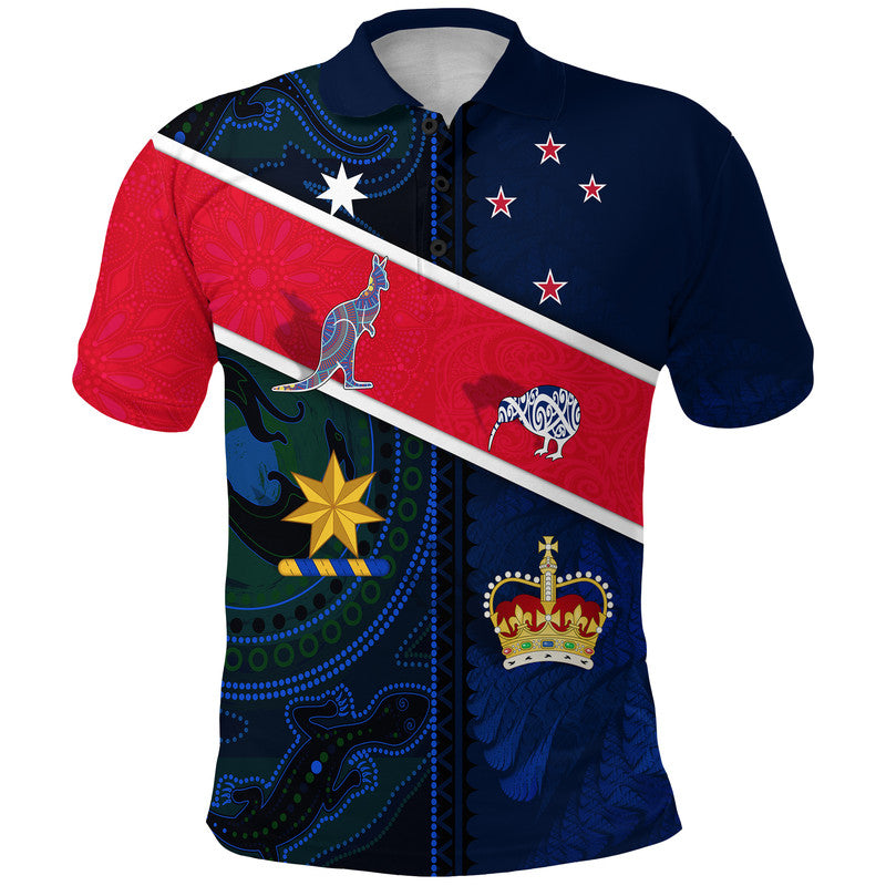 Custom Aotearoa Mix Australia Polo Shirt Maori Mix Aboriginal Line Arty Style LT9 Adult Blue - Polynesian Pride