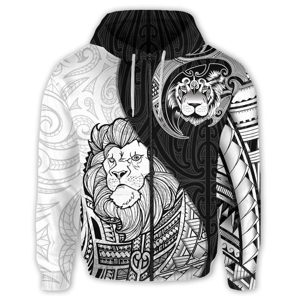 Lion Maori Tattoo Zip Hoodie Unisex Black - Polynesian Pride