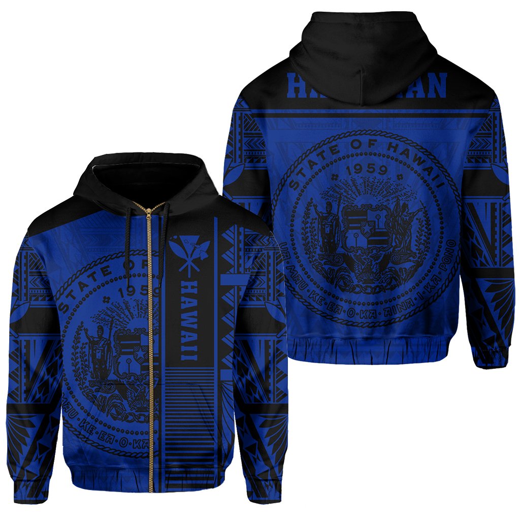 Polynesian Seal of Hawaii Zip Hoodie Blue NRP Style Unisex Blue - Polynesian Pride