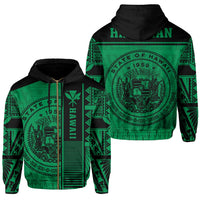 Polynesian Seal of Hawaii Zip Hoodie Green NRP Style Unisex Green - Polynesian Pride