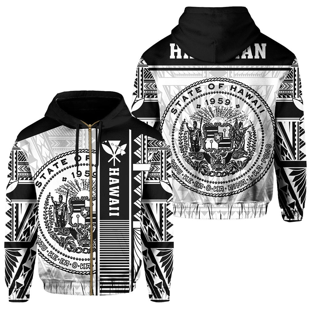 Polynesian Seal of Hawaii Zip Hoodie White NRP Style Unisex White - Polynesian Pride