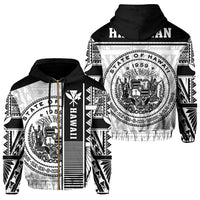Polynesian Seal of Hawaii Zip Hoodie White NRP Style Unisex White - Polynesian Pride