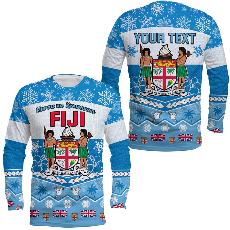 (Custom Personalised) Fiji Masi Tapa Christmas Vibe Long Sleeve Shirt LT9 Unisex Blue - Polynesian Pride