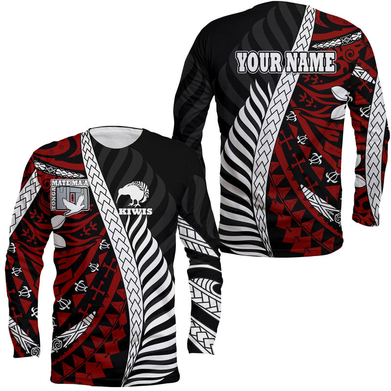 (Custom Personalised) Mate Ma'a Tonga Mixed Aotearoa Kiwis Rugby Long Sleeve Shirt Silver Fern Mixed Polynesian Style LT9 Unisex Black - Polynesian Pride