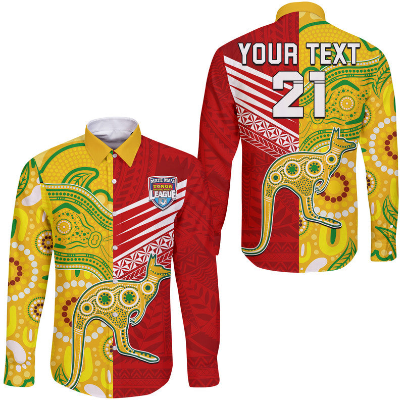 (Custom Personalised) Australia Kangaroos and Mate Maa Tonga Hawaii Long Sleeve Button Shirt LT9 Unisex Red - Polynesian Pride