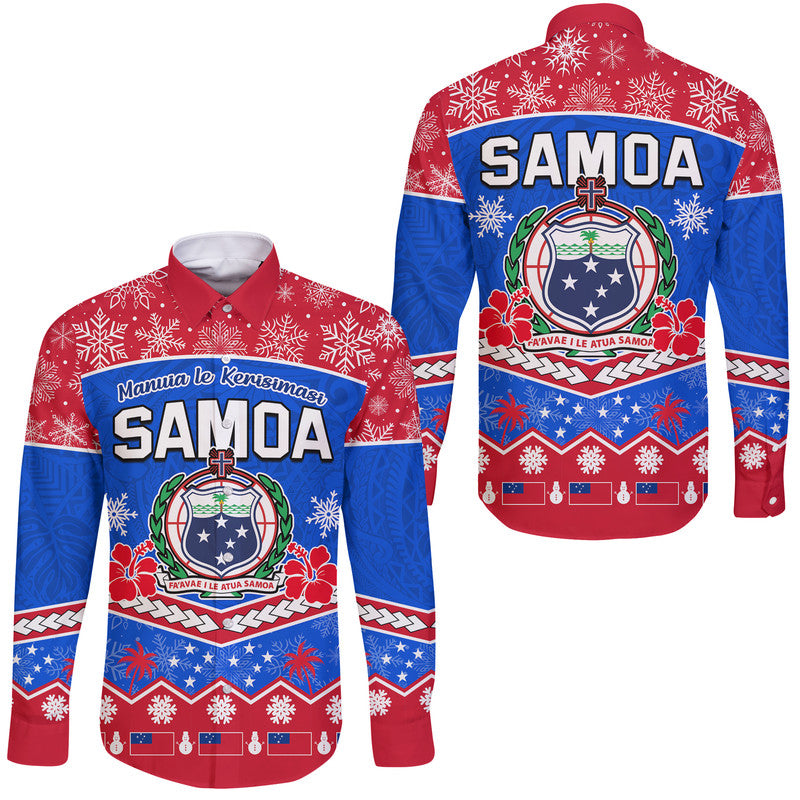 Samoa Tribal Polynesian Christmas Vibe Hawaii Long Sleeve Button Shirt LT9 Unisex Blue - Polynesian Pride