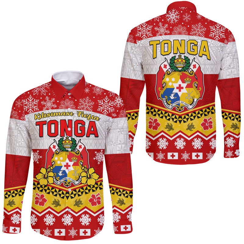 Tonga Christmas Kilisimasi Fiefia Coat Of Arms Hawaii Long Sleeve Button Shirt LT9 Unisex Red - Polynesian Pride