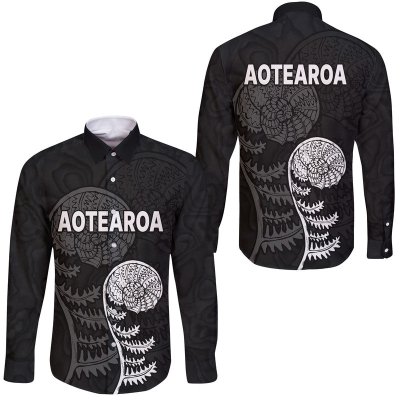 Aotearoa Silver Fern Hawaii Long Sleeve Button Shirt LT9 Unisex Blue - Polynesian Pride